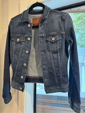 Ag Adriano Goldschmied Blue Denim Jacket with Brown Leather Patch